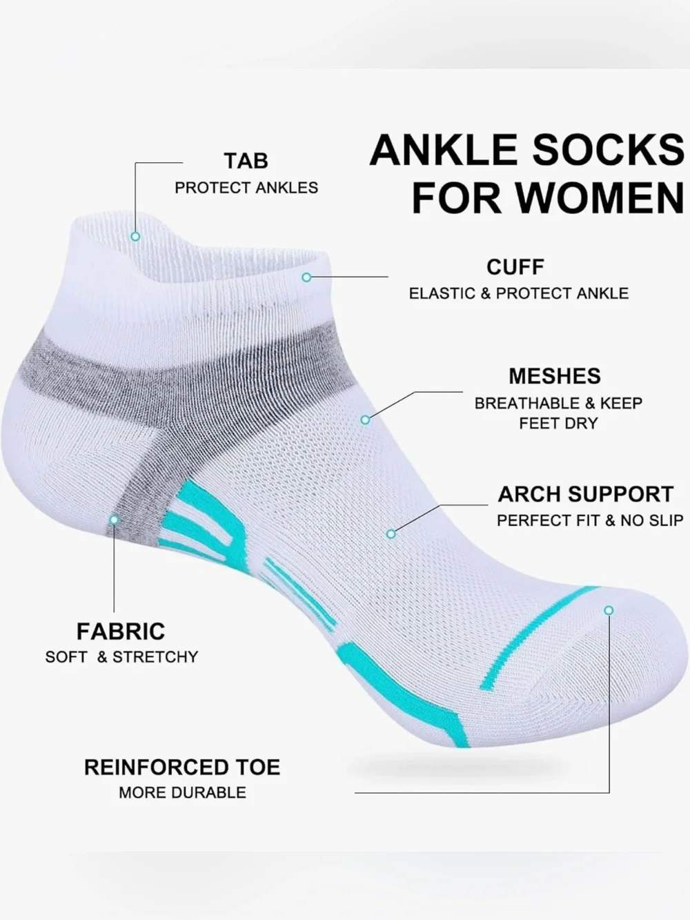 15 Pairs Womens Ankle Socks Lightweight Breathable Casual Low Cut Socks